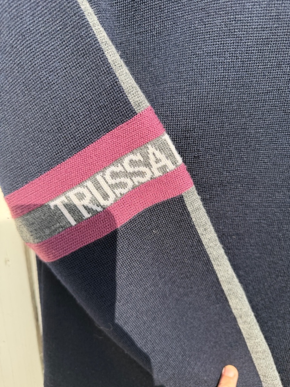 100% Wool Outer Vintage Trussardi Golf Navy Knit Double Layered - Picture 2 of 5